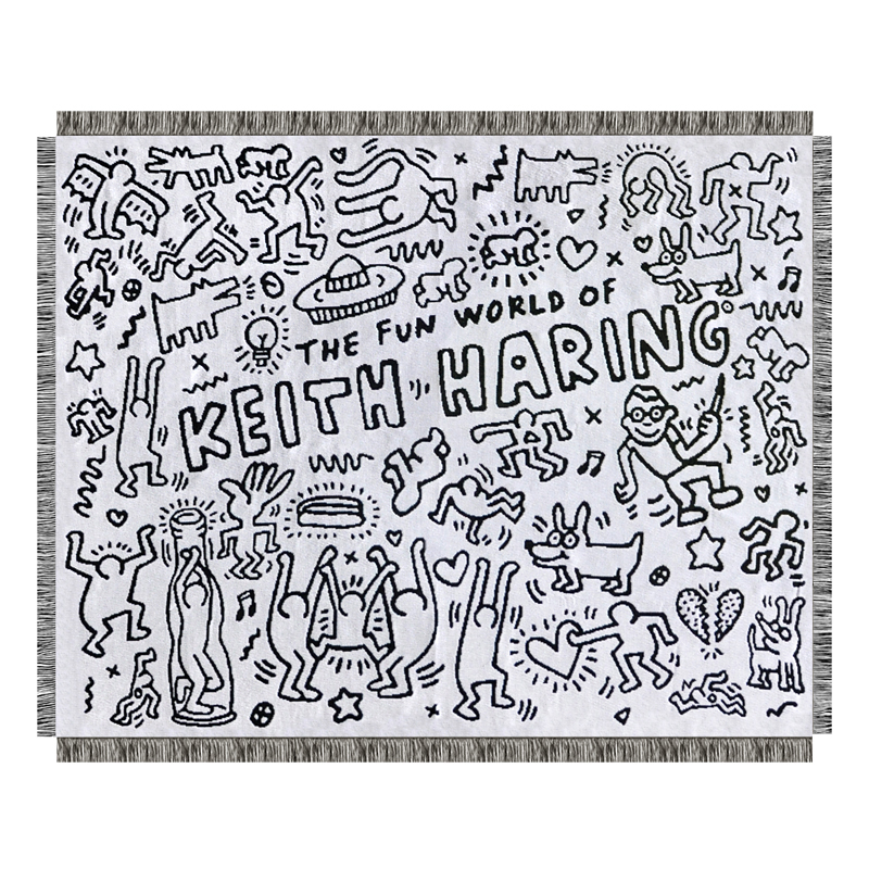 Покрывало граффити черно-белое Кит Харинг Keith Haring Bed Сover Черно-белый в Санкт-петербурге | Loft Concept 