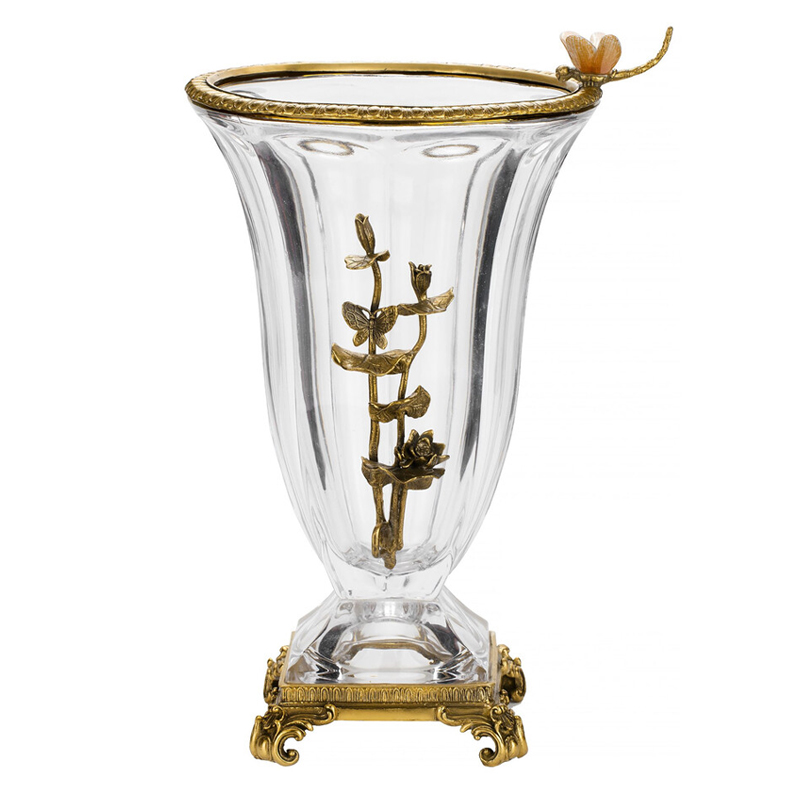 Ваза из прозрачного стекла с бронзовой вставкой в виде цветущей ветви Eden Garden porcelain and bronze Прозрачное Стекло Бронза в Санкт-петербурге | Loft Concept 