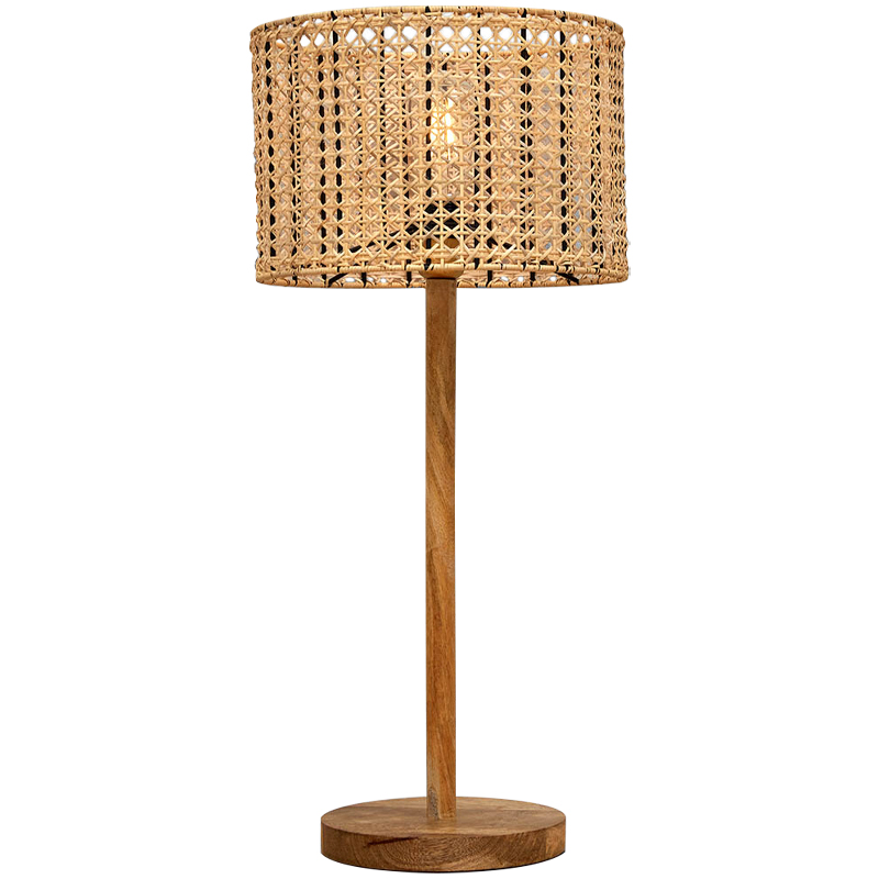 Деревянная настольная лампа с абажуром из ротанга Tamari Wicker Table Lamp Древесина в Санкт-петербурге | Loft Concept 