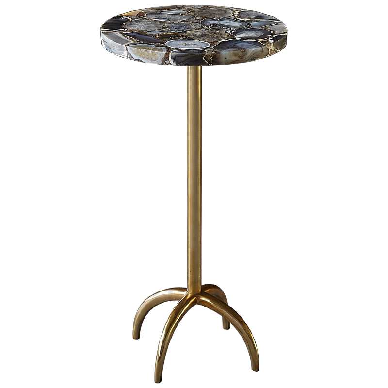 Приставной столик со столешницей из агата Grey Agate Side Table Серый Коричневый Латунь в Санкт-петербурге | Loft Concept 