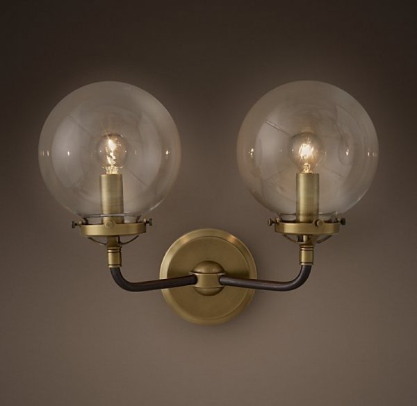 Бра Bistro Globe Clear Glass Double Sconce Brass  в Санкт-петербурге | Loft Concept 