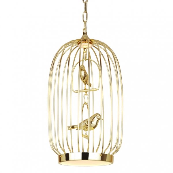 Люстра Birdcage Chandelier Two Gold Глянцевое золото в Санкт-петербурге | Loft Concept 