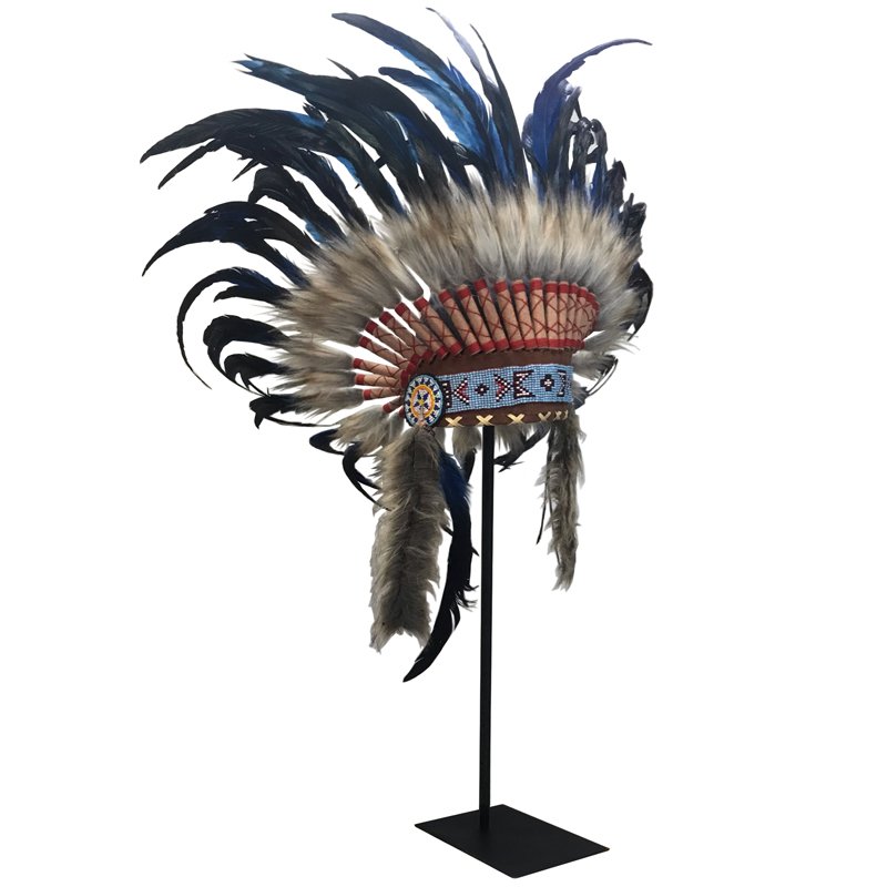 War bonnet Индейский венец из перьев темно-синий  Темно-синий Красный в Санкт-петербурге | Loft Concept 