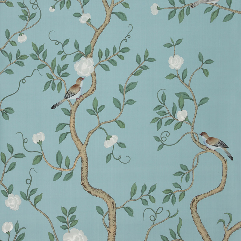 Обои ручная роспись Gustavian Garden Special Colourway on Duck Egg dyed silk  в Санкт-петербурге | Loft Concept 