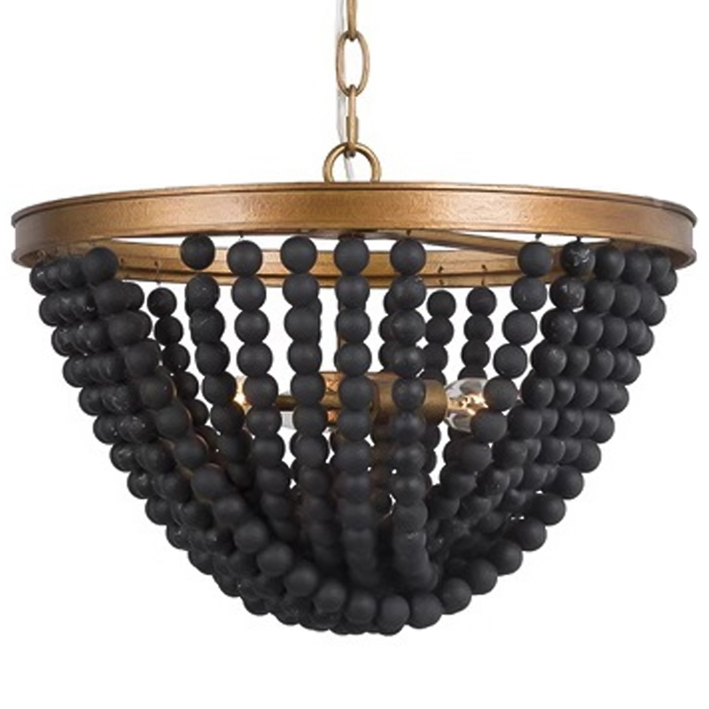 Люстра с подвесками в виде круглых деревянных черных бусин Black Wooden Beads Chandelier Бронза Черный в Санкт-петербурге | Loft Concept 