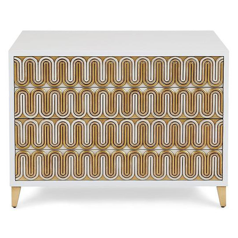 Комод Park Avenue Brass Wave Pattern Chest of Drawers Белый Золотой в Санкт-петербурге | Loft Concept 