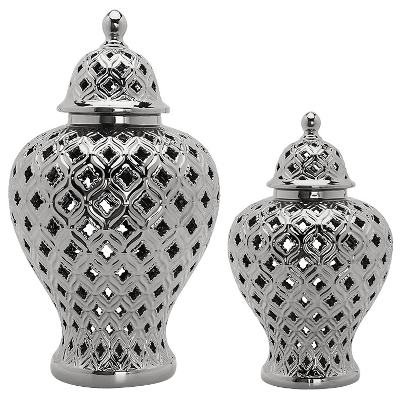 Ваза с крышкой Ceramic Silver Carving Vase Серебряный в Санкт-петербурге | Loft Concept 