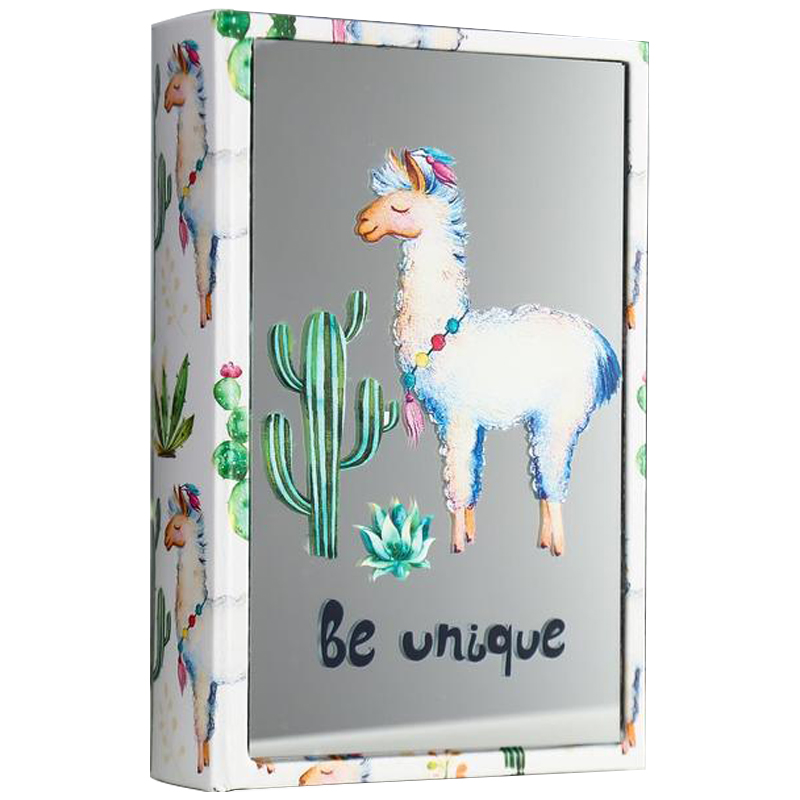 Шкатулка-книга Funny Llama and Cactus Mirror Book Box Мульти Белый в Санкт-петербурге | Loft Concept 