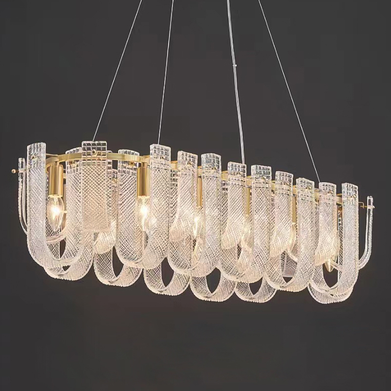 Линейная Люстра Prudence Textured Glass Chandelier A Золотой Прозрачное Стекло в Санкт-петербурге | Loft Concept 