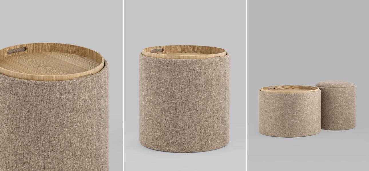 Пуф-столик с ящиком рогожка бежевый Bianca высота 44 см - фото