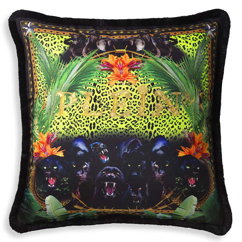 Подушка Philipp Plein Cushion Silk Jungle 70 x 70 Черный Мульти в Санкт-петербурге | Loft Concept 