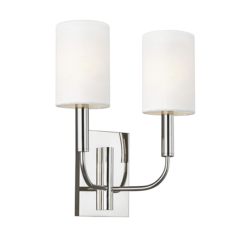 Бра с прямоугольным основанием и 2-мя белыми цилиндрическими льняными абажурами Feiss Никель Бежевый Латунь в Санкт-петербурге | Loft Concept 