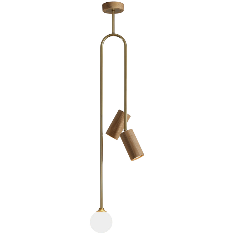 Потолочный светильник Ando Wooden Metal Brass Light 3 плафона Древесина Коричневый Латунь в Санкт-петербурге | Loft Concept 