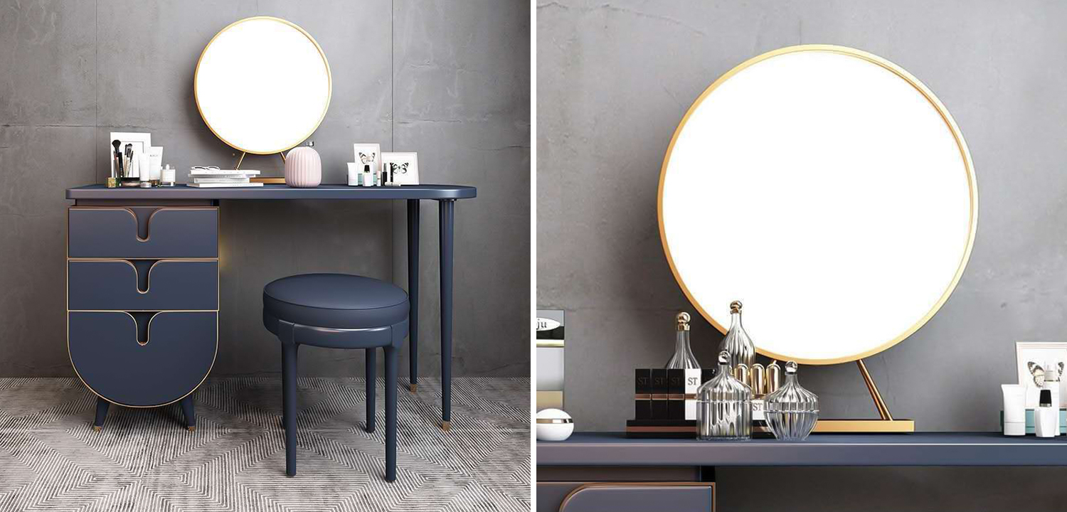 Комплект из туалетного стола, зеркала и пуфа Conna Dressing Table Blue - фото