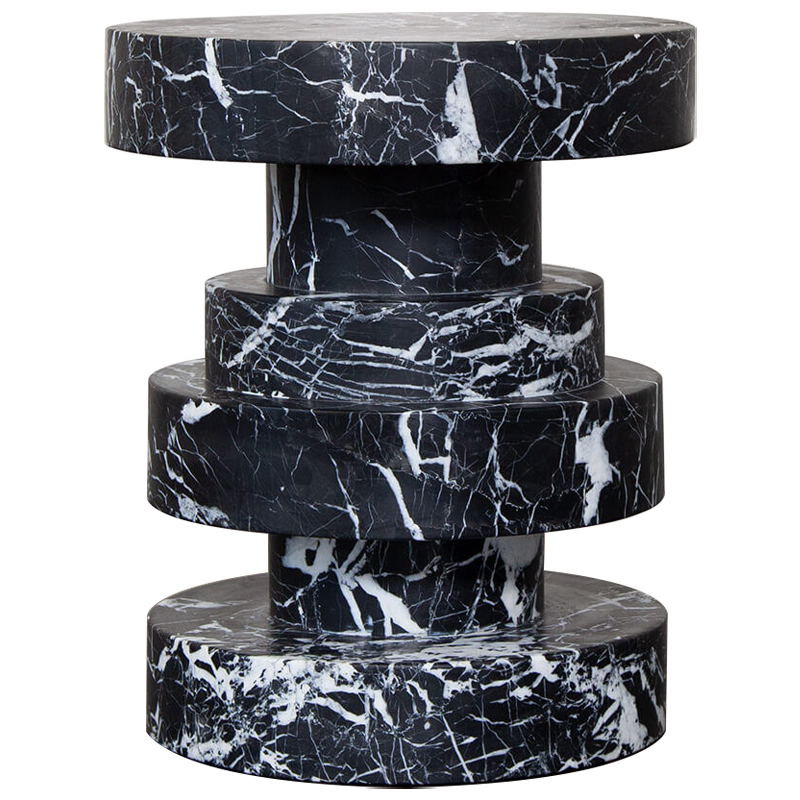 Приставной стол Apollo Stool Nero Marquina дизайн Kelly Wearstler Черно-белый Черный Мрамор Nero в Санкт-петербурге | Loft Concept 