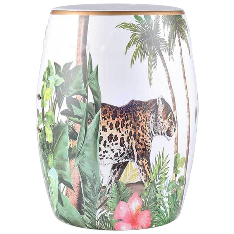 Керамический табурет Leopard Tropical Animal Ceramic Stool White Белый Зеленый Коричневый в Санкт-петербурге | Loft Concept 