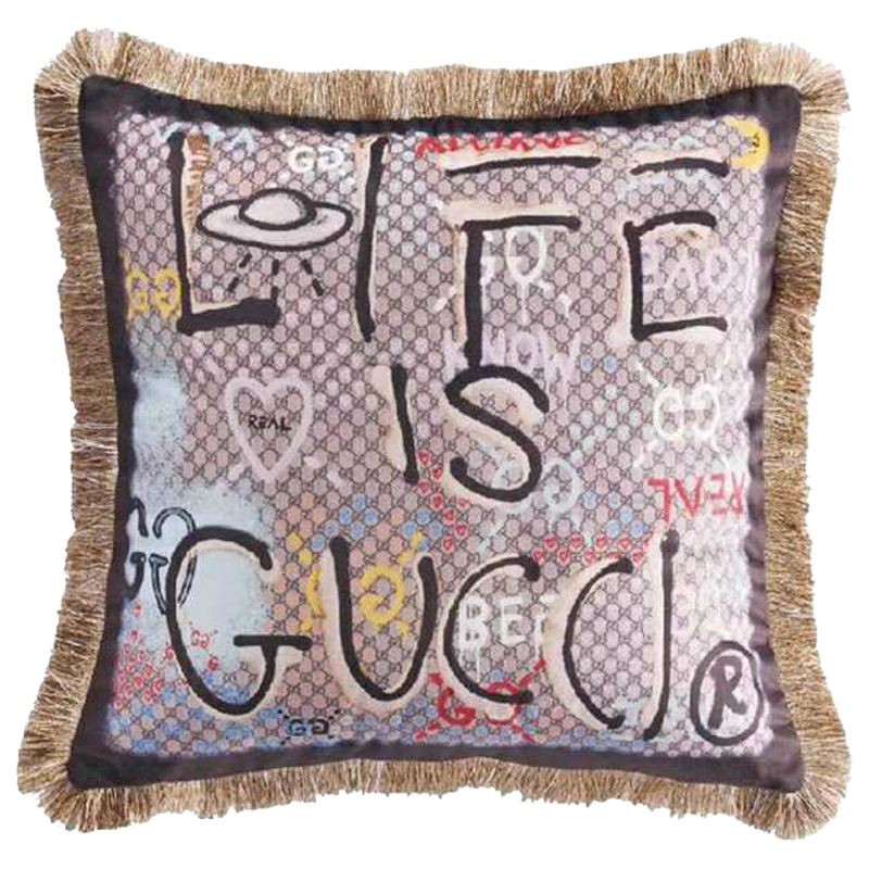 Декоративная подушка Cтиль Gucci Life is Gucci Коричневый Мульти в Санкт-петербурге | Loft Concept 