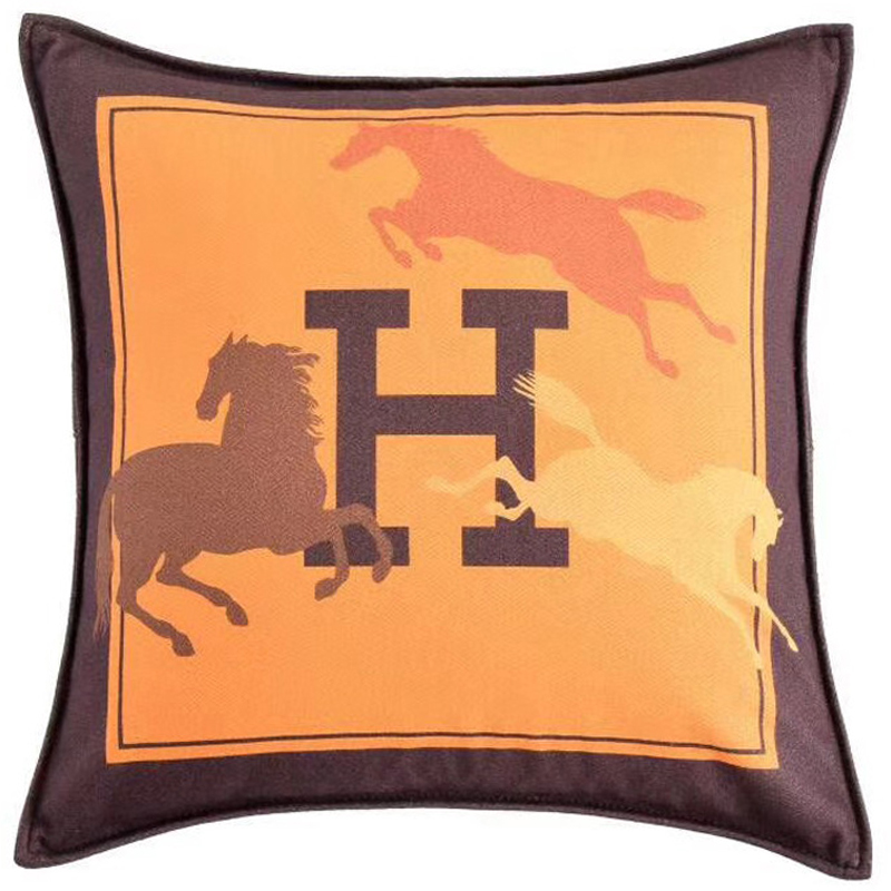 Декоративная подушка Hermes Horse 45 Желтый Коричневый Оранжевый в Санкт-петербурге | Loft Concept 