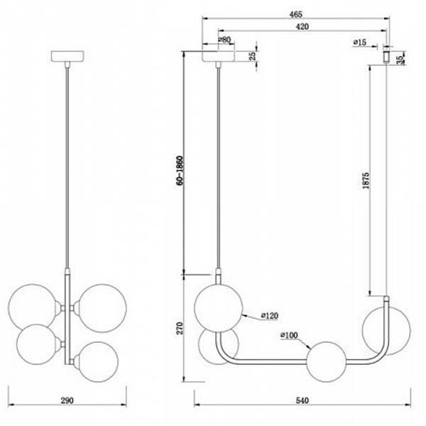 Люстра Marcan 4 Ball Chandelier Black Line в Санкт-петербурге