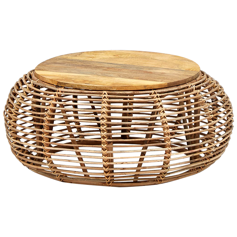 Плетеный кофейный стол с деревянной столешницей Wicker Wood Coffee Table Древесина в Санкт-петербурге | Loft Concept 