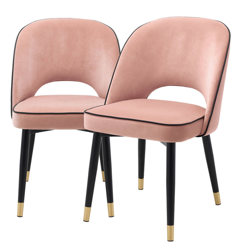 Комплект из двух стульев Eichholtz Dining Chair Cliff set of 2 nude Черный Латунь Розовый пастельный в Санкт-петербурге | Loft Concept 