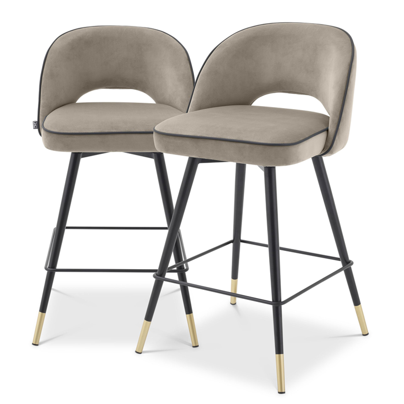 Комплект полубарных стульев Eichholtz Counter Stool Cliff set of 2 greige Бежево-серый Черный Латунь в Санкт-петербурге | Loft Concept 