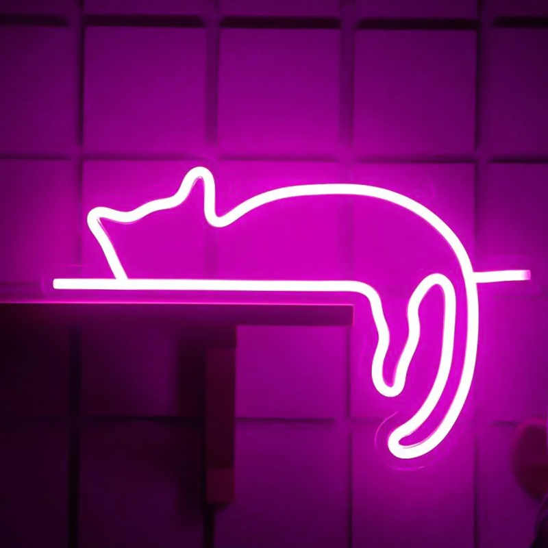 Неоновая настенная лампа Sleeping Kitten Neon Wall Lamp Розовый в Санкт-петербурге | Loft Concept 