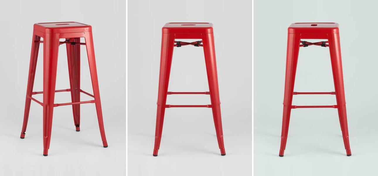 Барный Стул без Спинки Красный Глянцевый Металл - фото