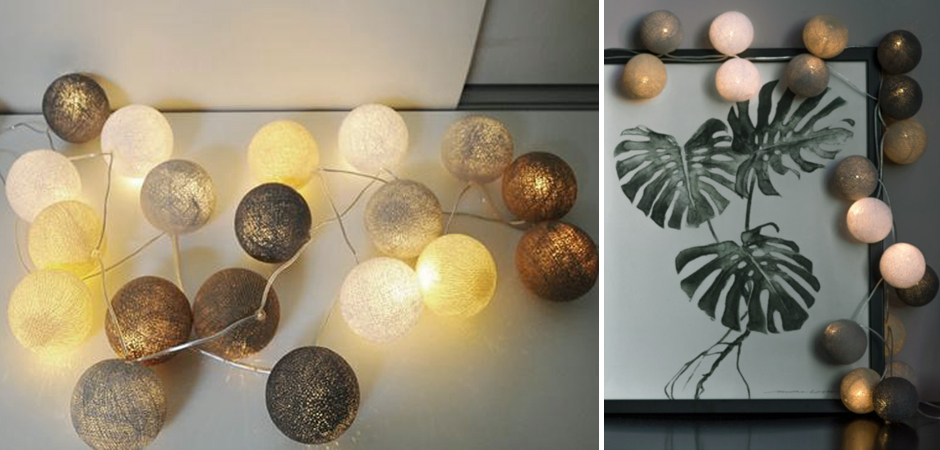 Гирлянда хлопковые фонарики Сotton Ball Sand-Grey - Loft-Concept в Санкт-петербурге