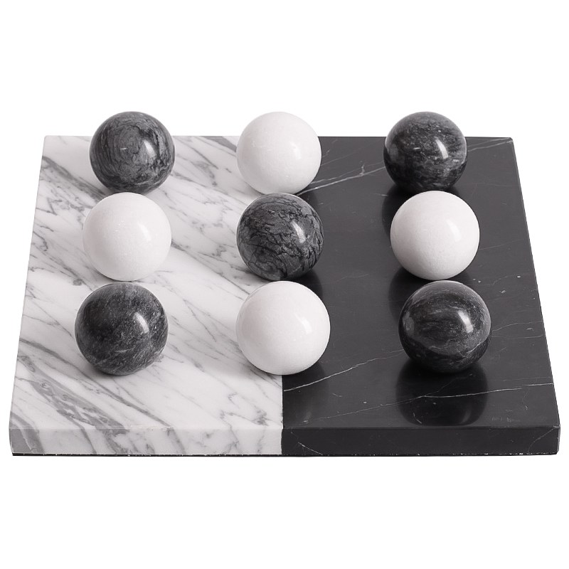 Аксессуар для интерьера Marble Board and Balls Черный Мрамор Nero Белый Мрамор Bianco Белый в Санкт-петербурге | Loft Concept 