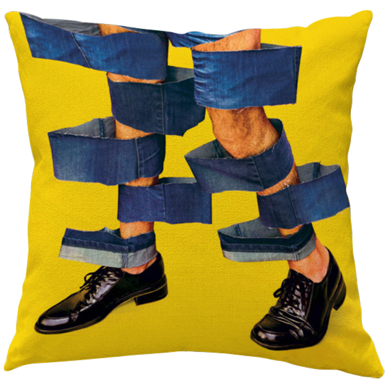 Декоративная подушка Seletti Cushion Jeans Желтый Синий Черный в Санкт-петербурге | Loft Concept 