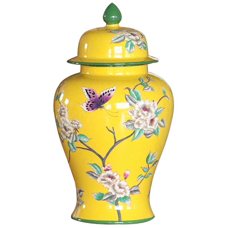 Ваза с крышкой Porcelain Yellow Garden Vase Желтый Зеленый в Санкт-петербурге | Loft Concept 