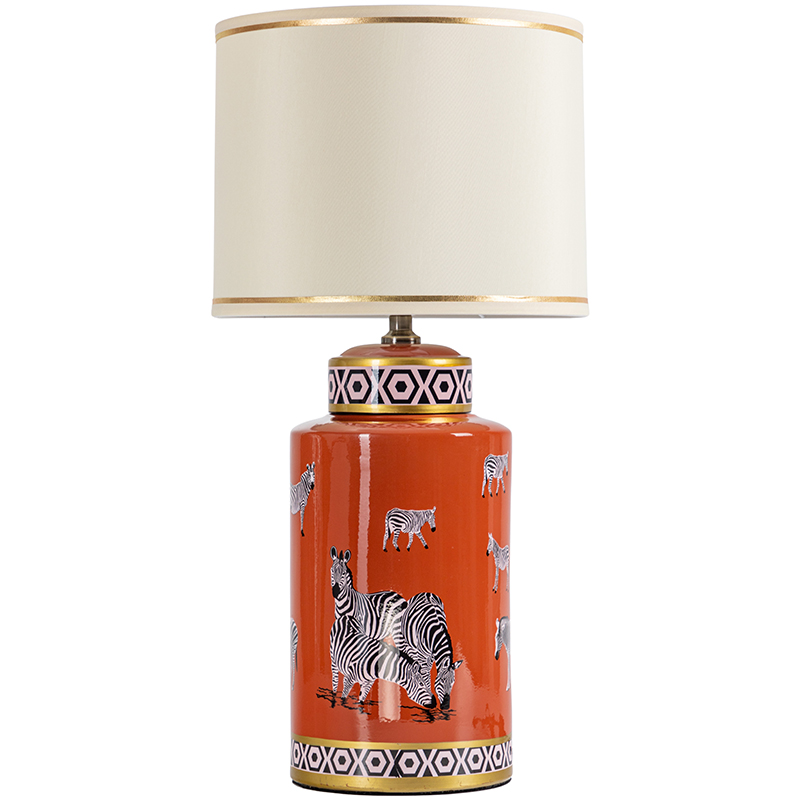 Настольная лампа Zebra Orange Lampshade Оранжевый Черно-белый Бежевый Золотой в Санкт-петербурге | Loft Concept 