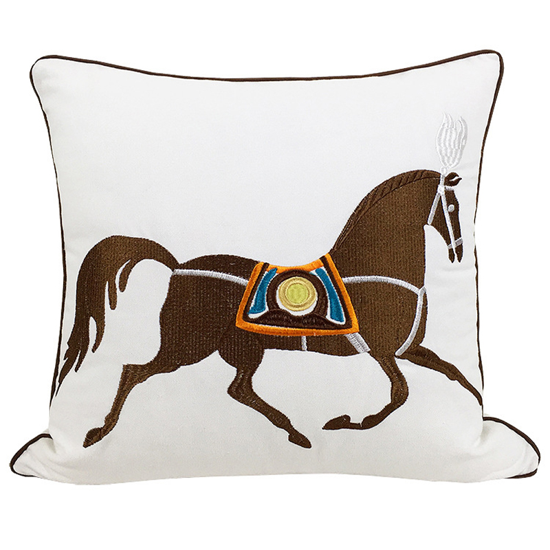 Декоративная подушка Hermes Horse Pillow Белый Коричневый Мульти в Санкт-петербурге | Loft Concept 