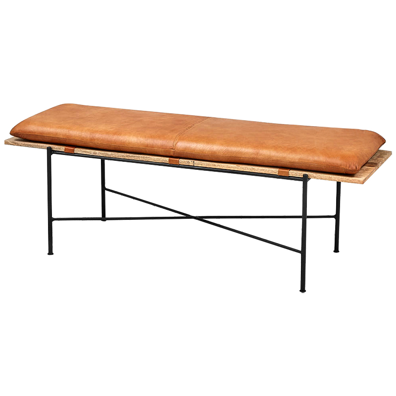 Банкетка Leather Metal Wood Bench Карамель Древесина Черный в Санкт-петербурге | Loft Concept 