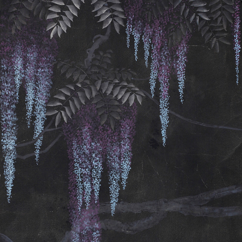 Обои в японском стиле Wisteria Original colourway on Edo Night painted Xuan paper  в Санкт-петербурге | Loft Concept 