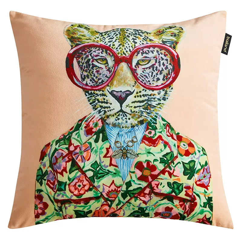 Декоративная подушка Стиль Gucci Fashion Animals Cushion Peach Мульти в Санкт-петербурге | Loft Concept 