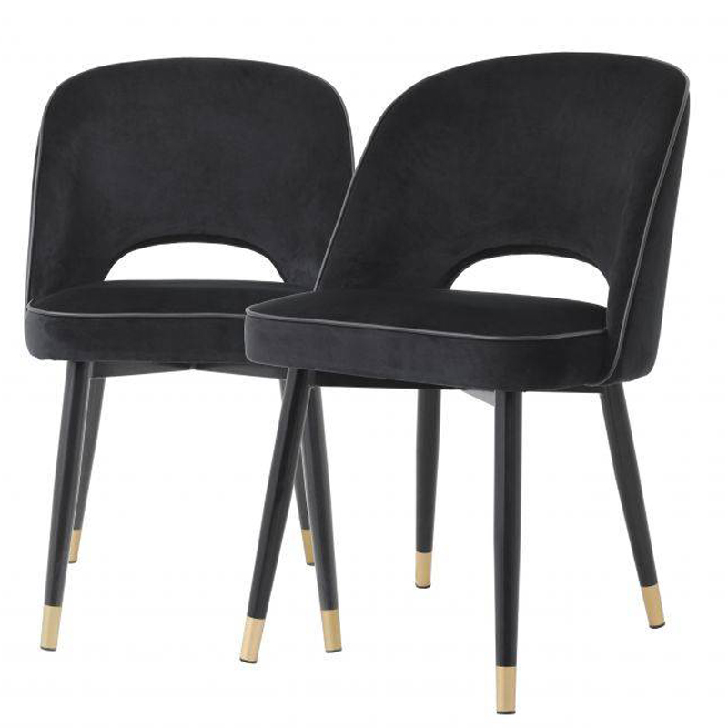 Комплект из двух стульев Eichholtz Dining Chair Cliff set of 2 black Черный Латунь в Санкт-петербурге | Loft Concept 