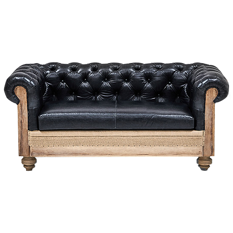 Диван Deconstructed Chesterfield Sofa double Black leather Черный Коричневый в Санкт-петербурге | Loft Concept 