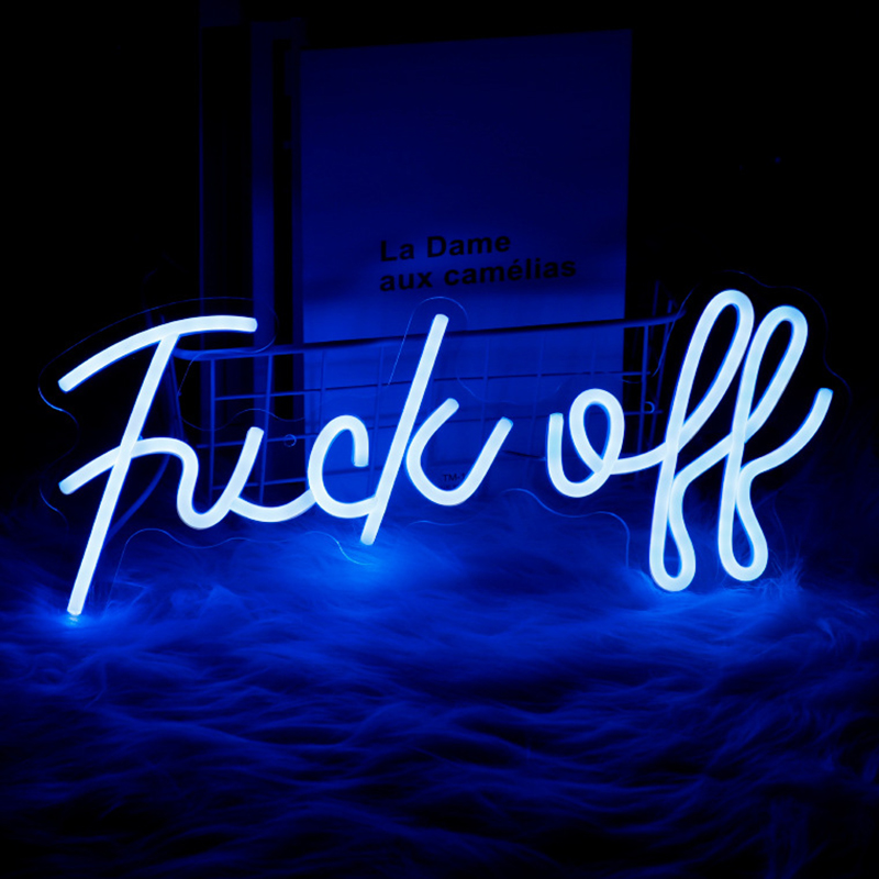 Неоновая настенная лампа Fuck Off Neon Wall Lamp Синий Синий в Санкт-петербурге | Loft Concept 