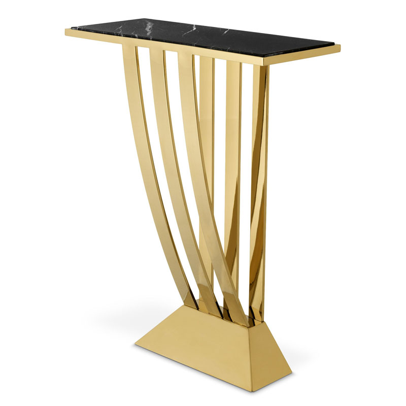 Приставной стол Eichholtz CONSOLE TABLE BEAU DECO Черный Мрамор Nero Глянцевое золото в Санкт-петербурге | Loft Concept 