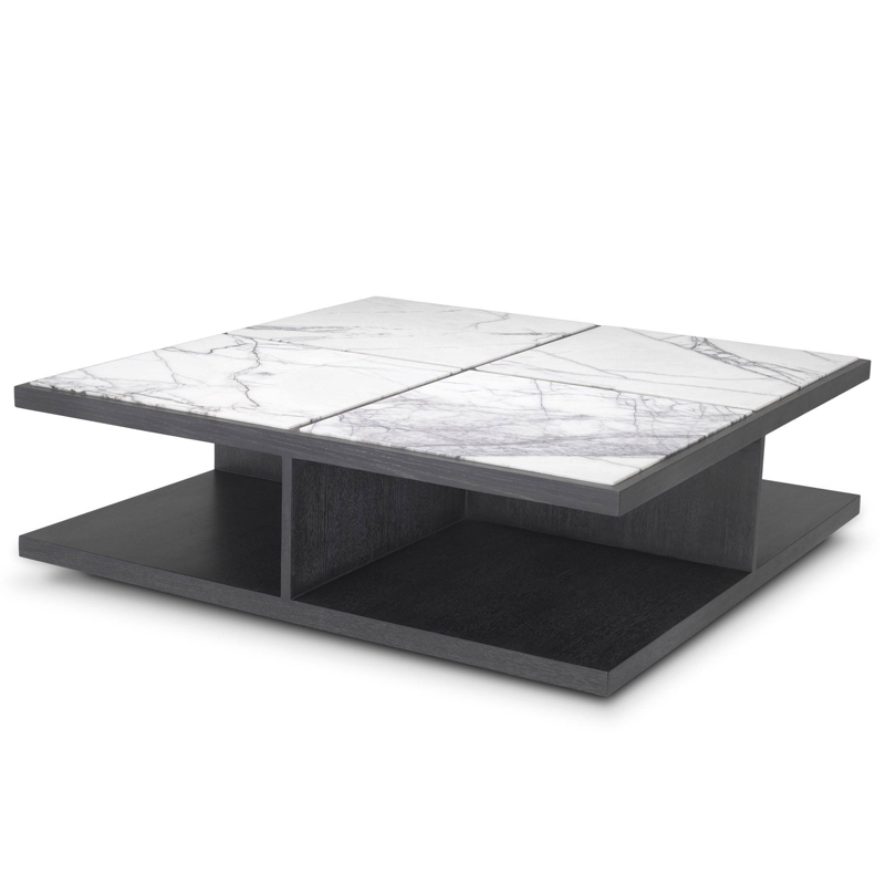 Кофейный стол Eichholtz Coffee Table Miguel Дерево Темно-Серый Белый Мрамор Bianco в Санкт-петербурге | Loft Concept 