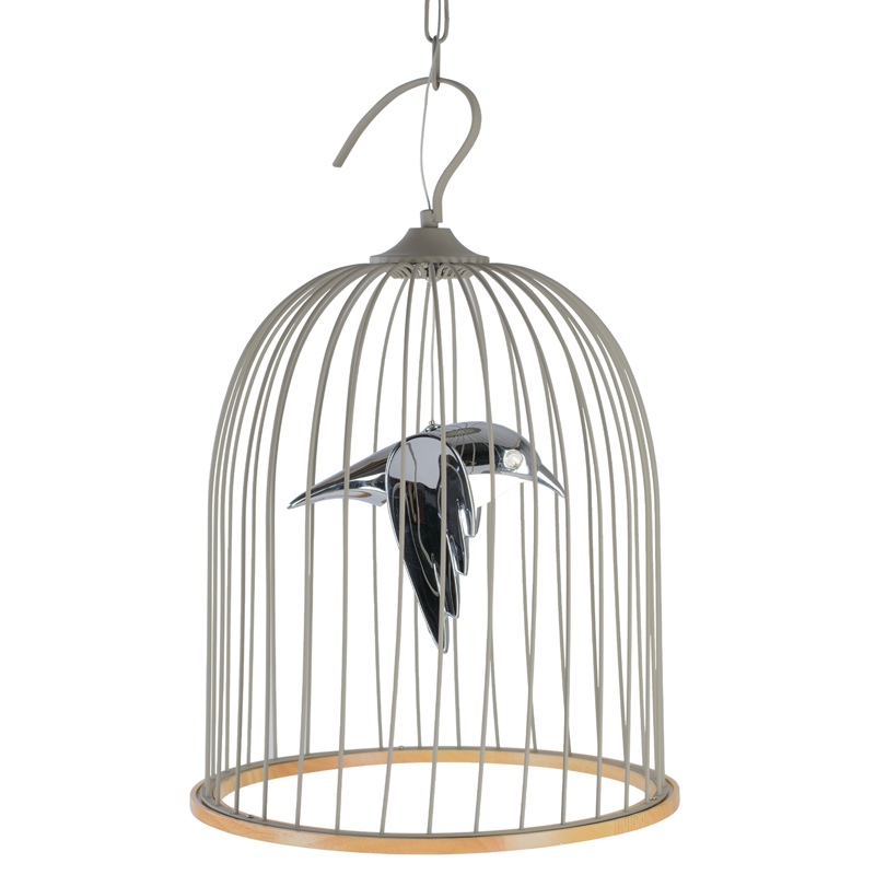 Подвесной светильник Bird in Cage Pendant Серый Хром Древесина в Санкт-петербурге | Loft Concept 