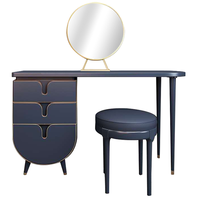 Комплект из туалетного стола, зеркала и пуфа Conna Dressing Table Blue Синий Золотой в Санкт-петербурге | Loft Concept 