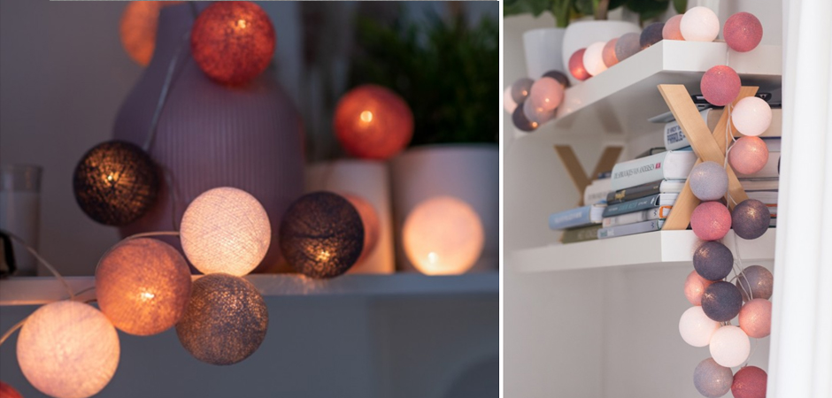 Гирлянда хлопковые фонарики Сotton Ball Dirty Rose - Loft-Concept в Санкт-петербурге