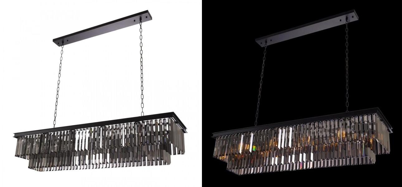 Прямоугольная Люстра RH 1920s Odeon Black iron Серое Стекло Длина 120 см - фото