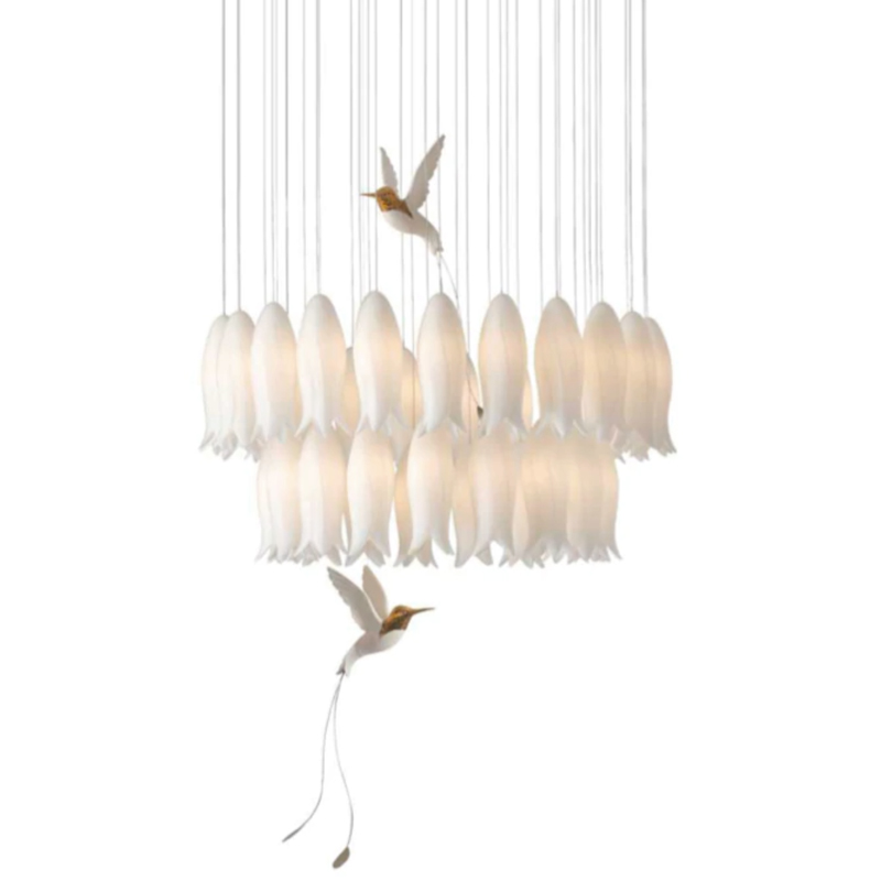 Люстра c Птичками Колибри Sagarti Pendant lamp ALBA Flowers & Birds Белый Золотой в Санкт-петербурге | Loft Concept 