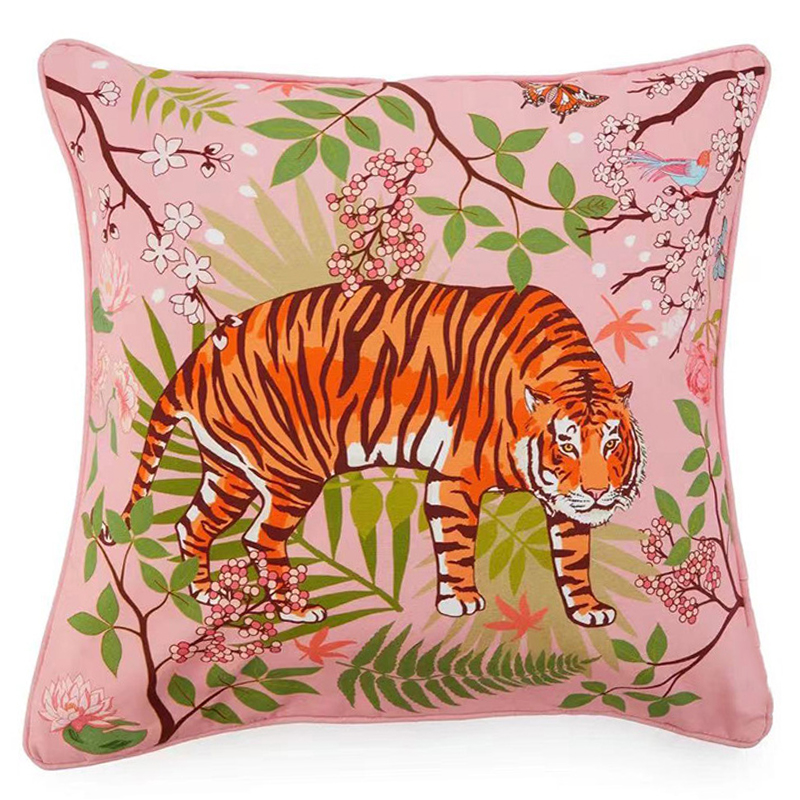 Декоративная подушка Tiger Pink Velvet Cushion Розовый Мульти в Санкт-петербурге | Loft Concept 