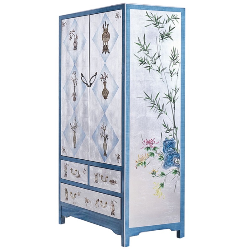 Голубой шкаф в Китайском стиле ручная роспись Blue Pearl Chinese Cabinet Голубой Перламутровый Мульти в Санкт-петербурге | Loft Concept 