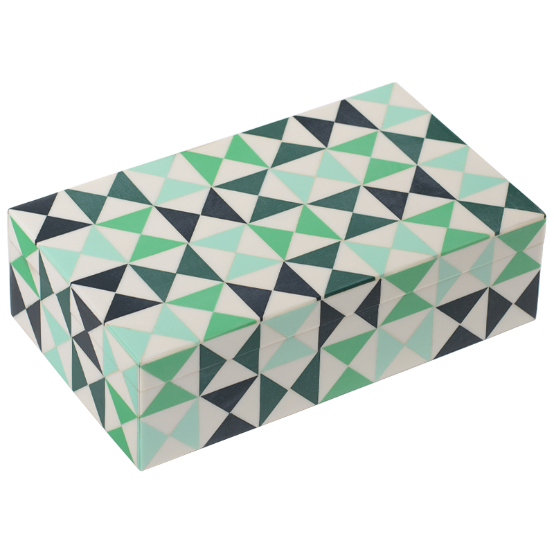 Шкатулка Small Triangles Green Bone Inlay Box Зеленый Белый Мятный в Санкт-петербурге | Loft Concept 